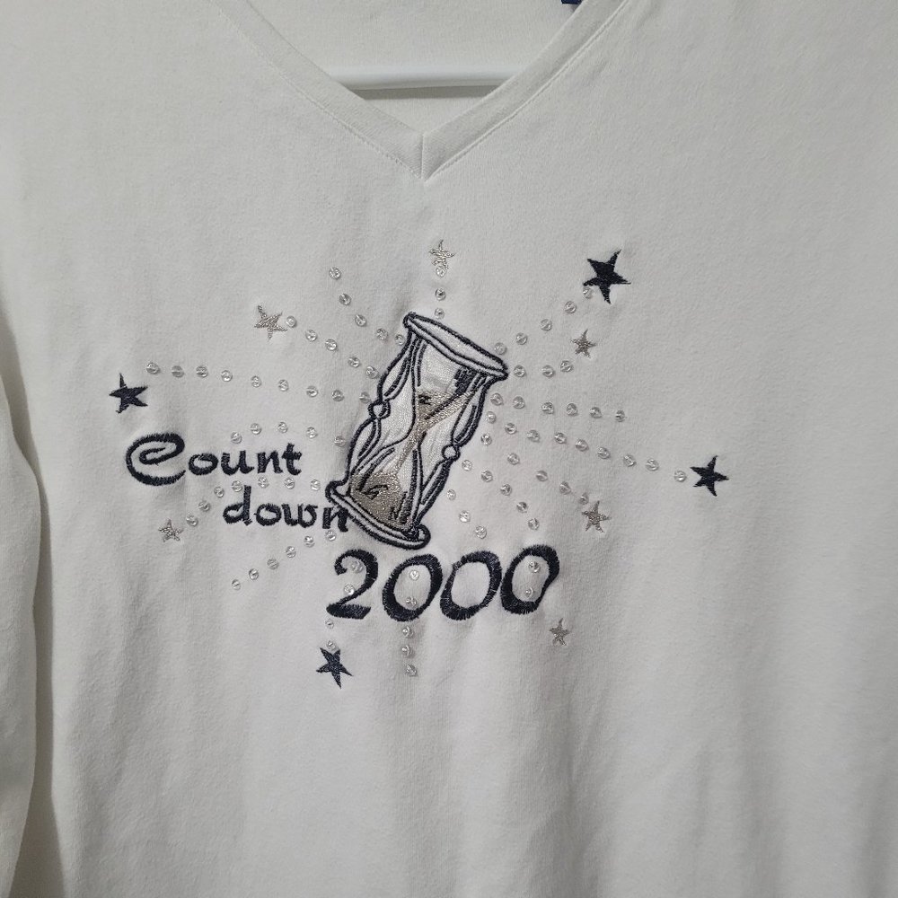 VINTAGE 2000 NEW YEAR SHIRT Womens Size Med Countdown to Millenium Karen Scott